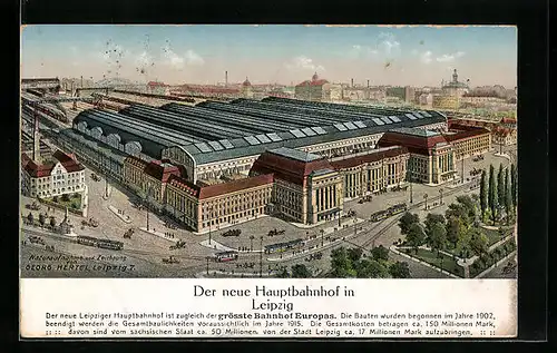 AK Leipzig, neuer Hauptbahnhof aus der Vogelschau