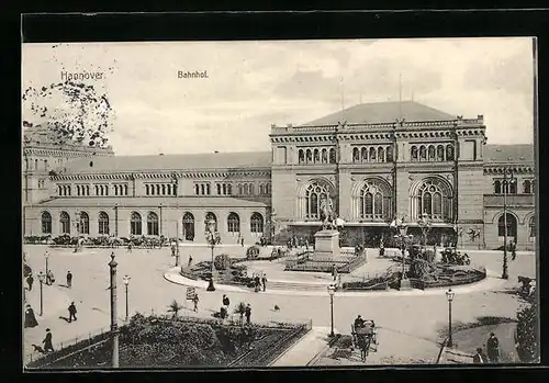 AK Hannover, Bahnhof mit Vorplatz
