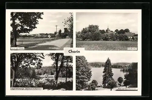 AK Chorin, Jugendherberge Bernhard Kellermann, Dorfkirche, Gesamtansichten