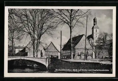 AK Grossschönau i. Sa., Blick auf Kirche und Kupferhausbrücke