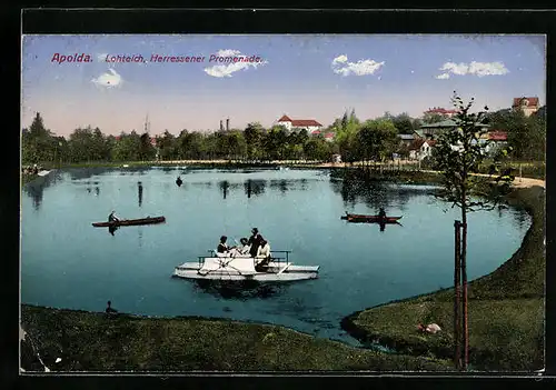AK Apolda, Lohteich mit Herressener Promenade