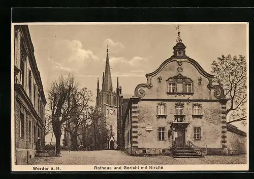 AK Werder a. H., Rathaus und Gericht mit Kirche