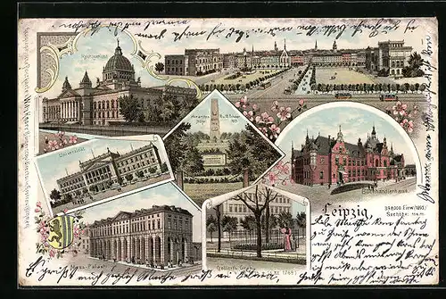 Lithographie Leipzig, Buchhändlerhaus, Mess-Palast, Reichsgericht