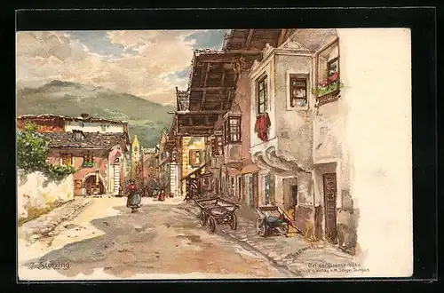 Künstler-AK P. Schmohl: Sterzing, Strassenpartie mit alten Häusern