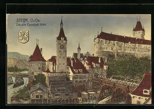 Künstler-AK Steyr, Teilansicht 1584