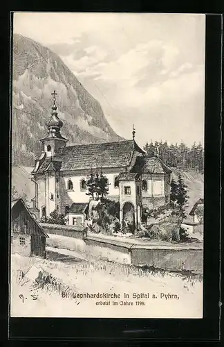 Künstler-AK Spital a. Pyhrn, St. Leonhardskirche