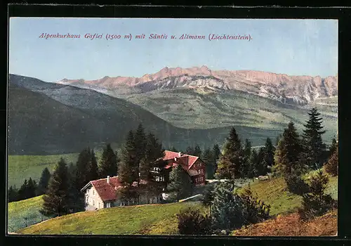 AK Triesenberg, Alpenkurhaus Gaflei mit Säntis und Altmann