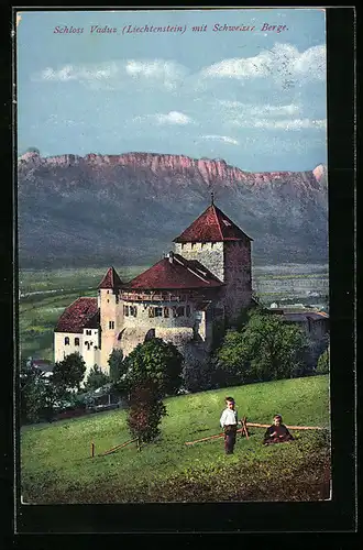 AK Vaduz, Schloss Vaduz mit Schweizer Bergen