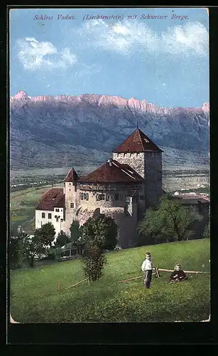 AK Vaduz, Ortspartie und Schweizer Berge