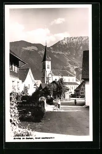 AK Eschen, Strassenpartie mit Kirche