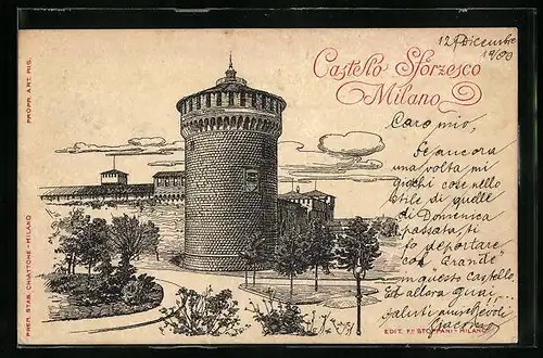 Künstler-AK Milano, Castello Sforzesco