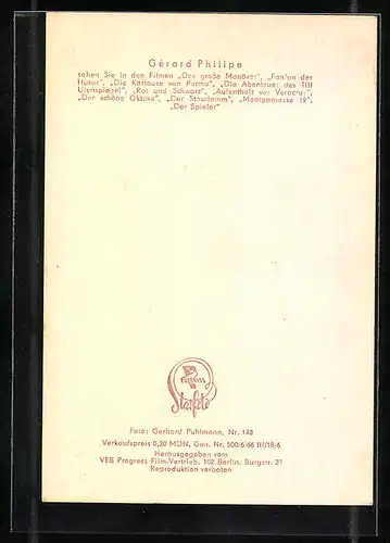 AK Schauspieler Gerard Philipe freundlich lächelnd