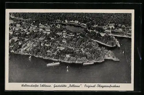 AK Woltersdorfer Schleuse, Gaststätte Bellevue vom Flugzeug aus