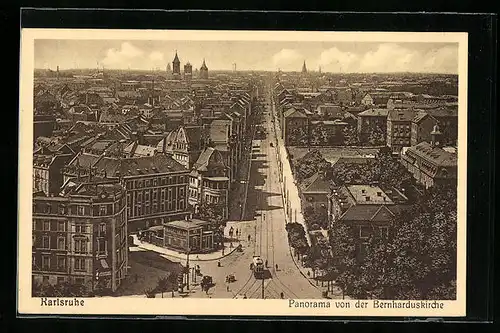 AK Karlsruhe, Panorama von der Bernharduskirche
