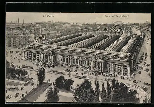 AK Leipzig, Der neue Hauptbahnhof aus der Vogelschau