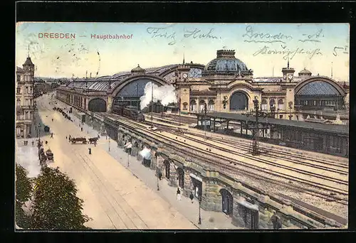 AK Dresden, Hauptbahnhof aus der Vogelschau