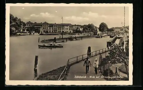 AK Zehdenick, Blick auf Schleuse und Hafen