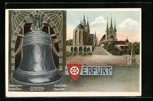 AK Erfurt, Dom, St. Severikirche und Glocke des Domes