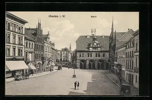 AK Minden i. W., Markt mit Rathaus