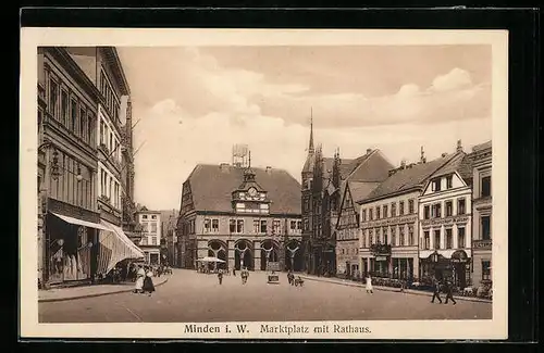 AK Minden i. W., Marktplatz mit Rathaus