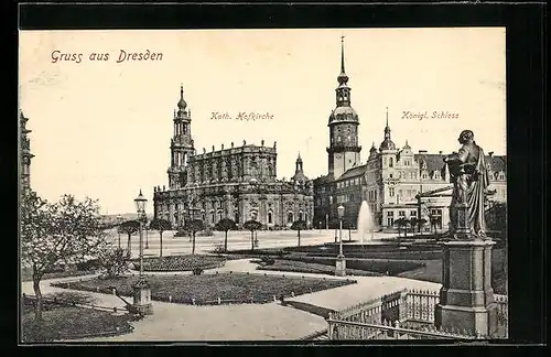 AK Dresden, Kath. Hofkirche und Königl. Schloss