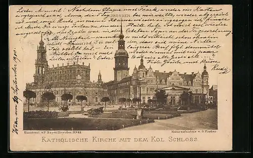 AK Dresden, Katholische Kirche mit dem Kgl. Schloss