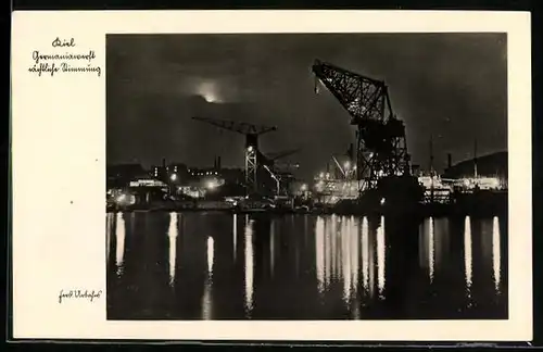 AK Kiel, Germaniawerft nächtliche Stimmung
