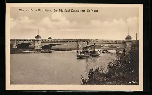 AK Minden i. W., Überführung des Mittelland-Kanals über die Weser