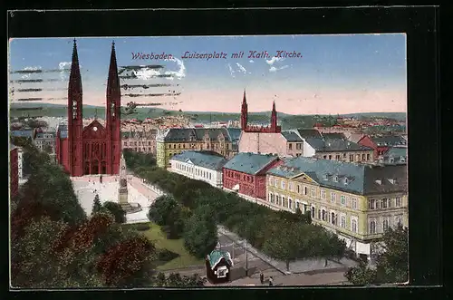 AK Wiesbaden, Luisenplatz mit Kath. Kirche