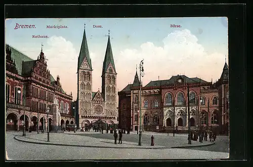 AK Bremen, Marktplatz mit Rathaus, Dom und Börse