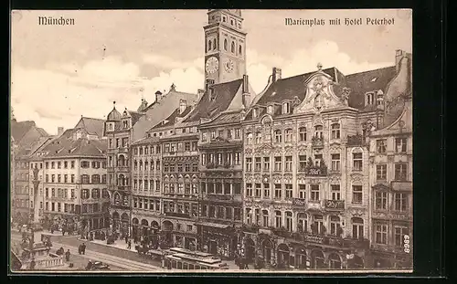 AK München, Marienplatz mit Hotel Peterhof