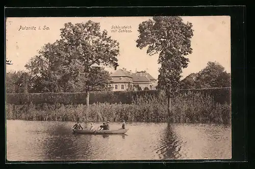 AK Pulsnitz i. Sa., Schlossteich mit Schloss