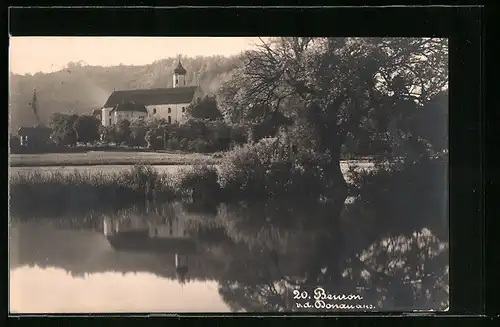 AK Beuron im Donautal, Blick von der Donau zur Kirche
