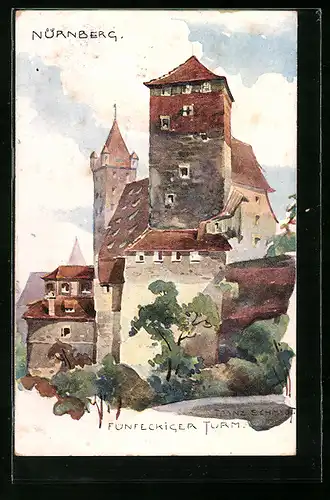 Künstler-AK Nürnberg, Fünfeckiger Turm