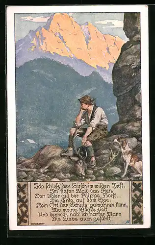 Künstler-AK Ernst Kutzer: Jäger-Ich schiess den Hirsch im wilden Forst