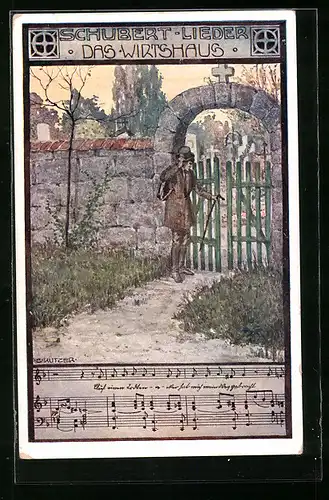 Künstler-AK Ernst Kutzer: Schubert-Lieder, Das Wirtshaus