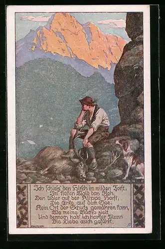 Künstler-AK Ernst Kutzer: Ich schiess den Hirsch im wilden Forst