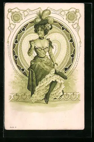 AK Hübsche junge Frau im tollen Outfit, Jugendstil