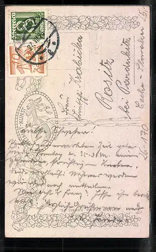 Künstler-AK Erwin Pendl: Mariazell, Teilansicht mit Kirche