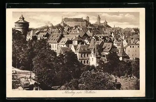 AK Nürnberg, Blick vom Hallertor mit Strassenbahn