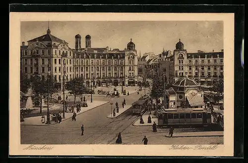 AK München, Strassenbahnen am Karlstor-Rondell