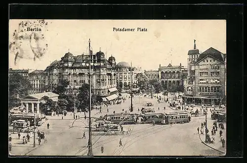 AK Berlin, Strassenbahnen auf dem Potsdamer Platz