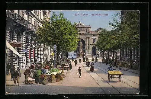 AK Zürich, Strassenbahn in der Bahnhofstrasse