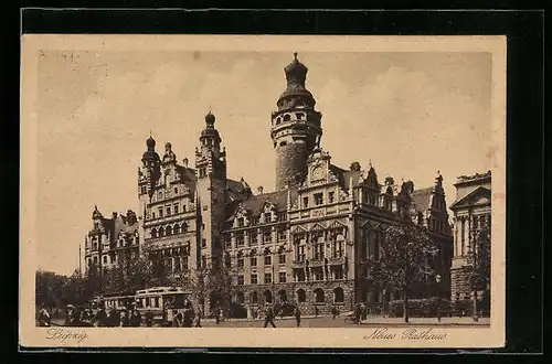 AK Leipzig, Strassenbahn am Neues Rathaus