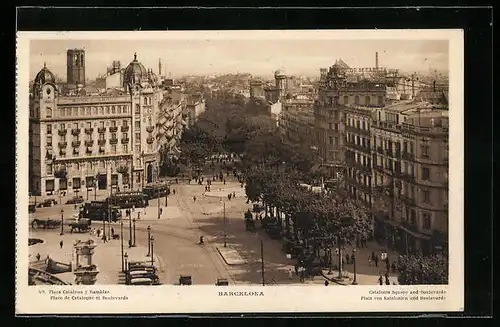 AK Barcelona, Plaza Cataluna, Strassenbahnen