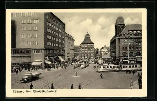 AK Essen, Strassenbahnen am Hauptbahnhof