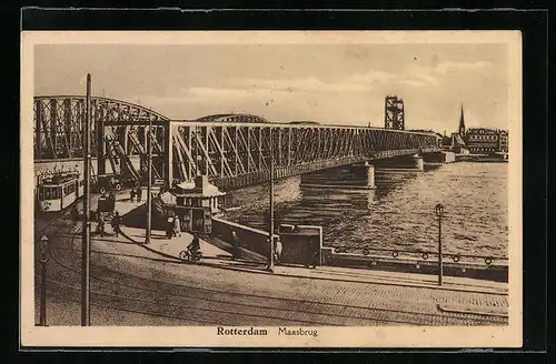 AK Rotterdam, Maasbrug, Strassenbahn