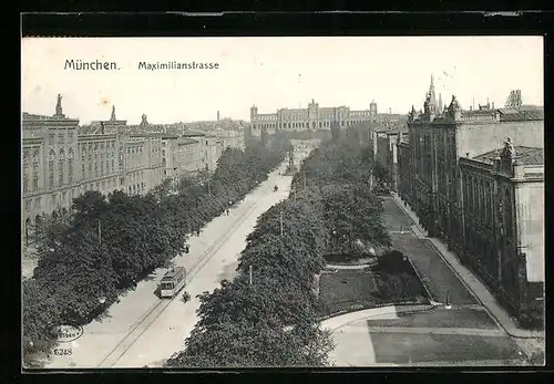 AK München, Maximilianstrasse mit Strassenbahn