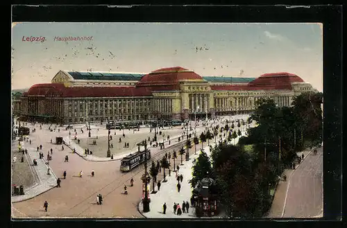 AK Leipzig, Strassenbahnen am Hauptbahnhof