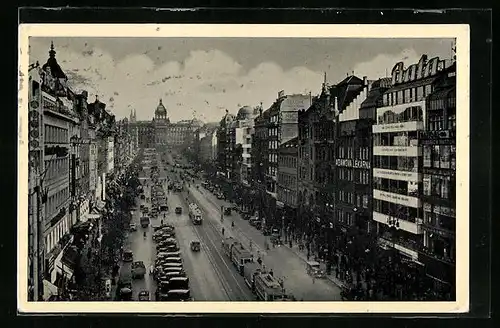 AK Prag, Strassenbahnen auf dem Wenzelsplatz